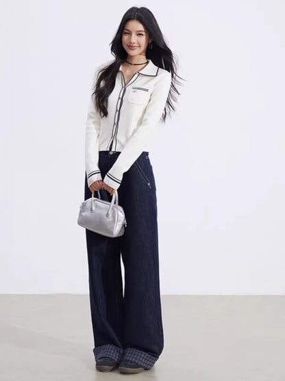 Color-Block Polo Collar Knit Base Layer