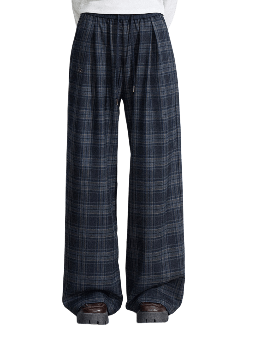 Elastic Waist Plaid Panel Wide-Leg Trousers