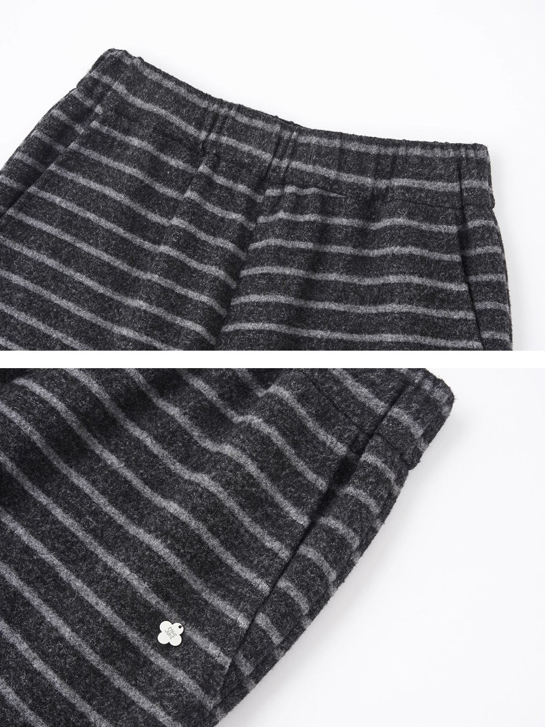 Bow-Tie Drawstring Striped Tweed Pants