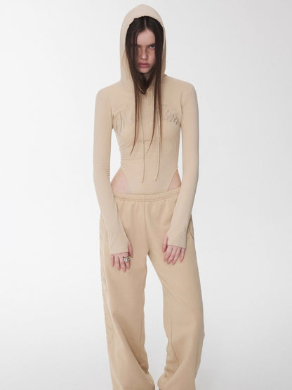 Embroidered Letter Drawstring Hooded Jumpsuit