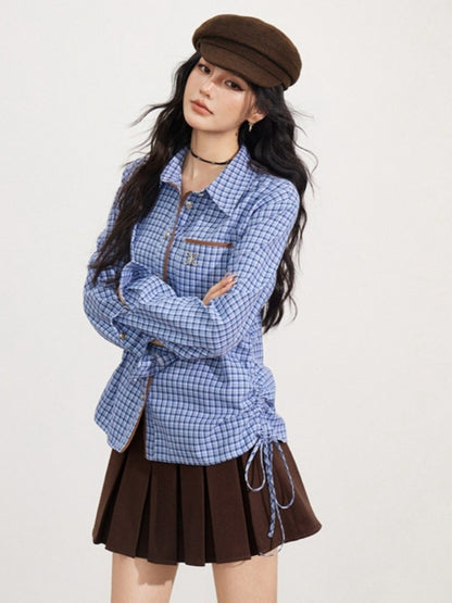 Contrast Plaid Tie Shirt