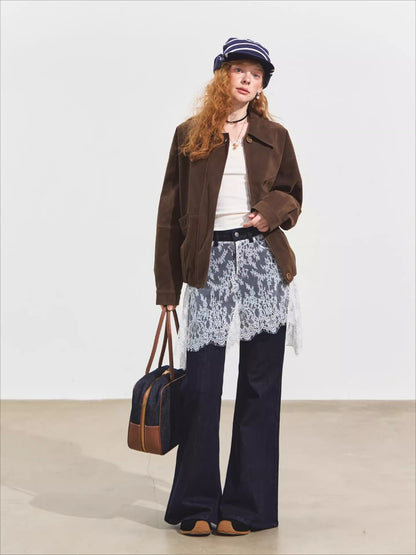Suede Fog-Effect Oversized Jacket