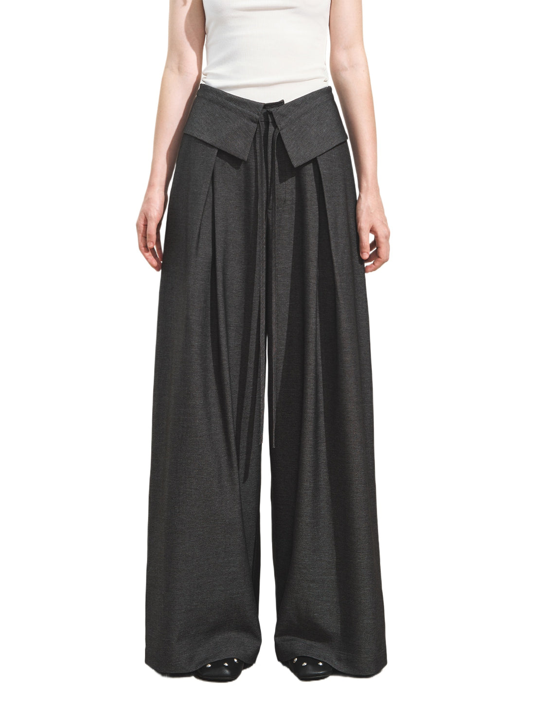 Cuffed Waist Draped Tailored Pants