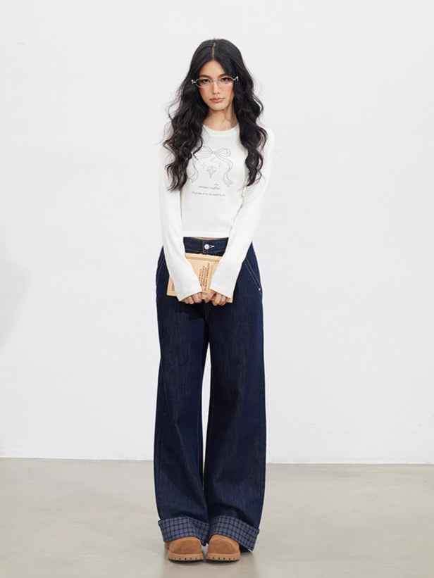 MacyMccoy Plaid Patchwork Wide-Leg Jeans - CHINASQUAD