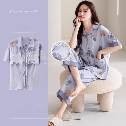 Cute Short-sleeved Cotton Home Loungewear Set