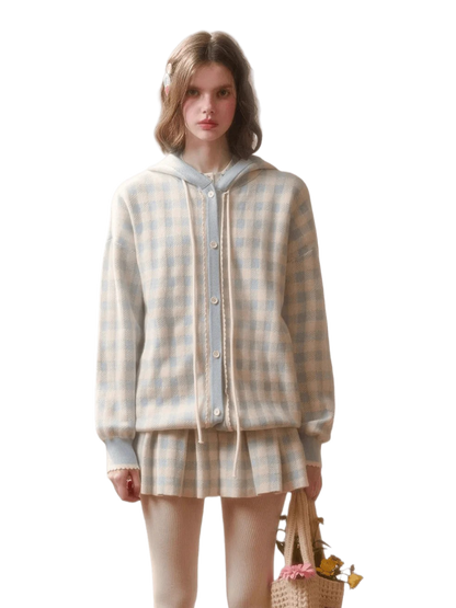 Plaid Contrast Jacket &amp; Pleated Skirt Set