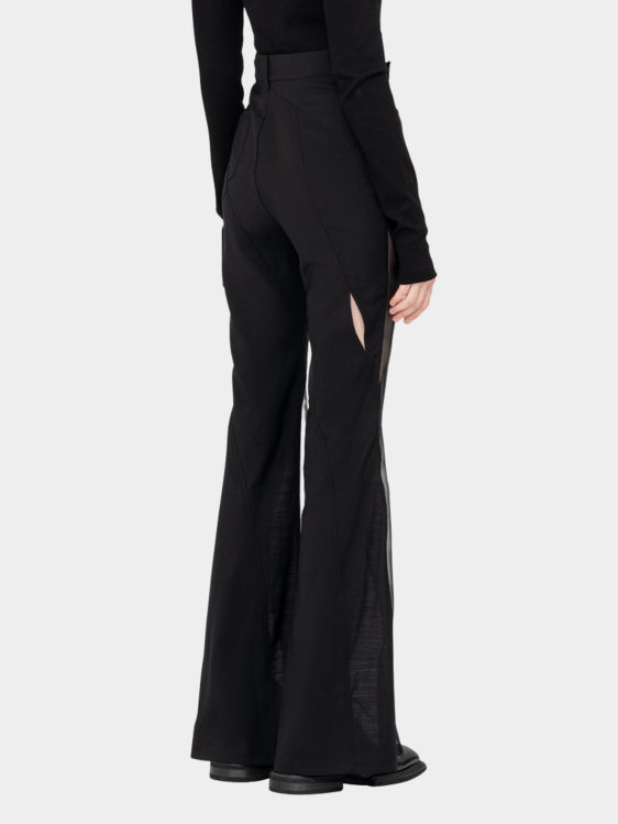 Black Cutout Patchwork High-Waist Flared Pants