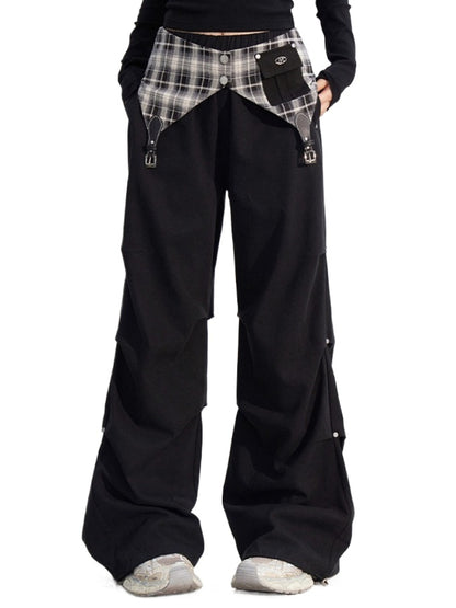 Detachable Plaid Utility Cotton Pants