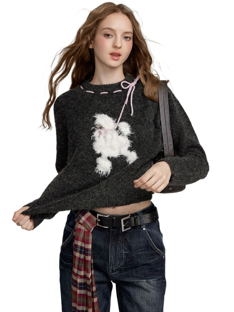 Dog Motif Wool Blend Sweater