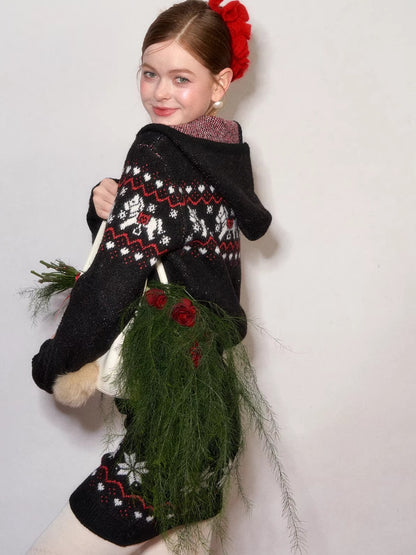 Hooded Knit Cardigan &amp;  Mini Skirt Two-Piece Set