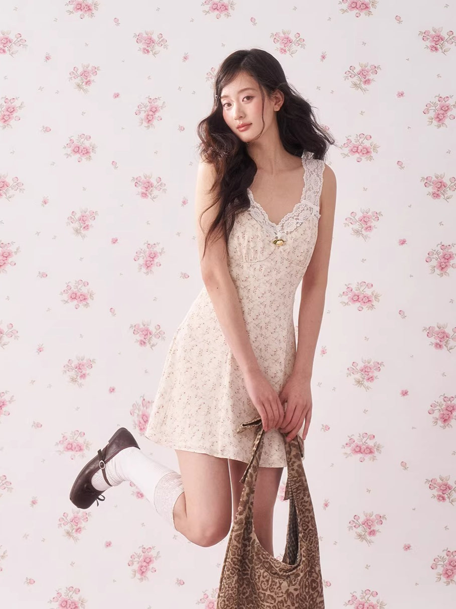 Vintage Leopard Lace Slip A-Line Mini Dress