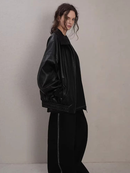 Layered Soft Leather Relaxed-Fit Jacket