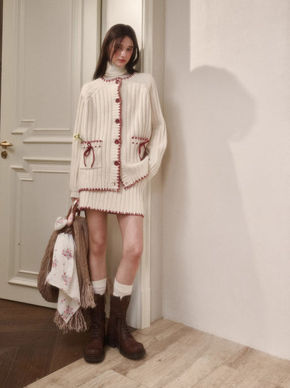 Latitude 69° Wool Contrast Trim Knit Sweater Set