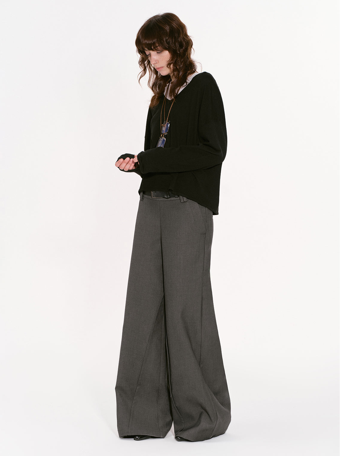 Structured Low-Waist Wide-Leg Pants