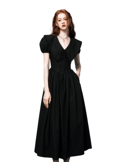 Puff-Sleeve Waist-Defined Maxi Dress