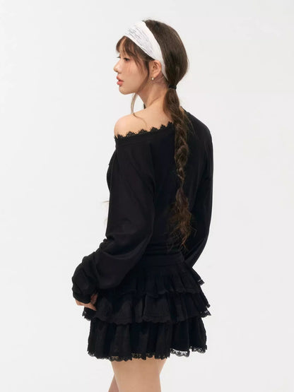 Asymmetric Shoulder Long-Sleeve Top