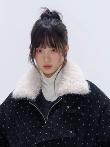 Fur Collar Polka Dot Quilted Jacket
