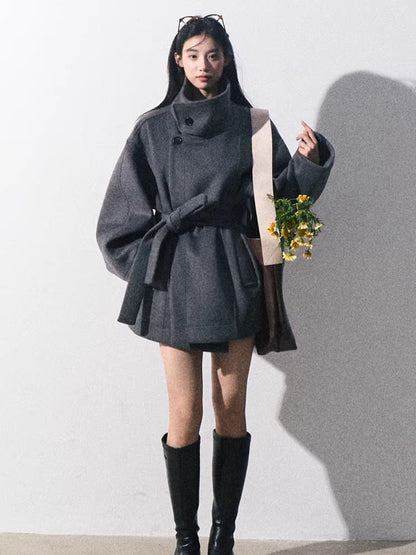 Heavyweight Wool Stand-Collar Short Coat