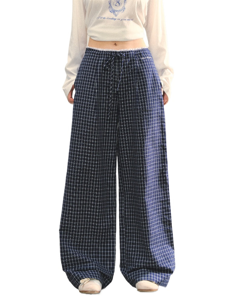 Plaid Color-block Waist Spliced Straight Pants - CHINASQUAD