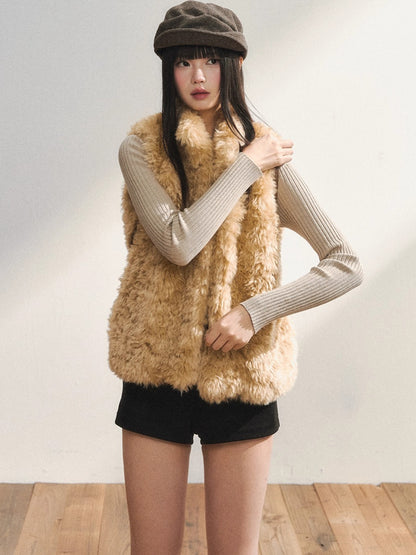 Khaki Eco Faux Fur Vest