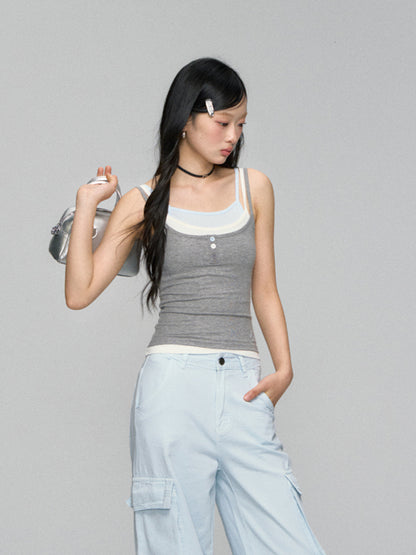 Contrast-Layered Ribbed Knit Tank