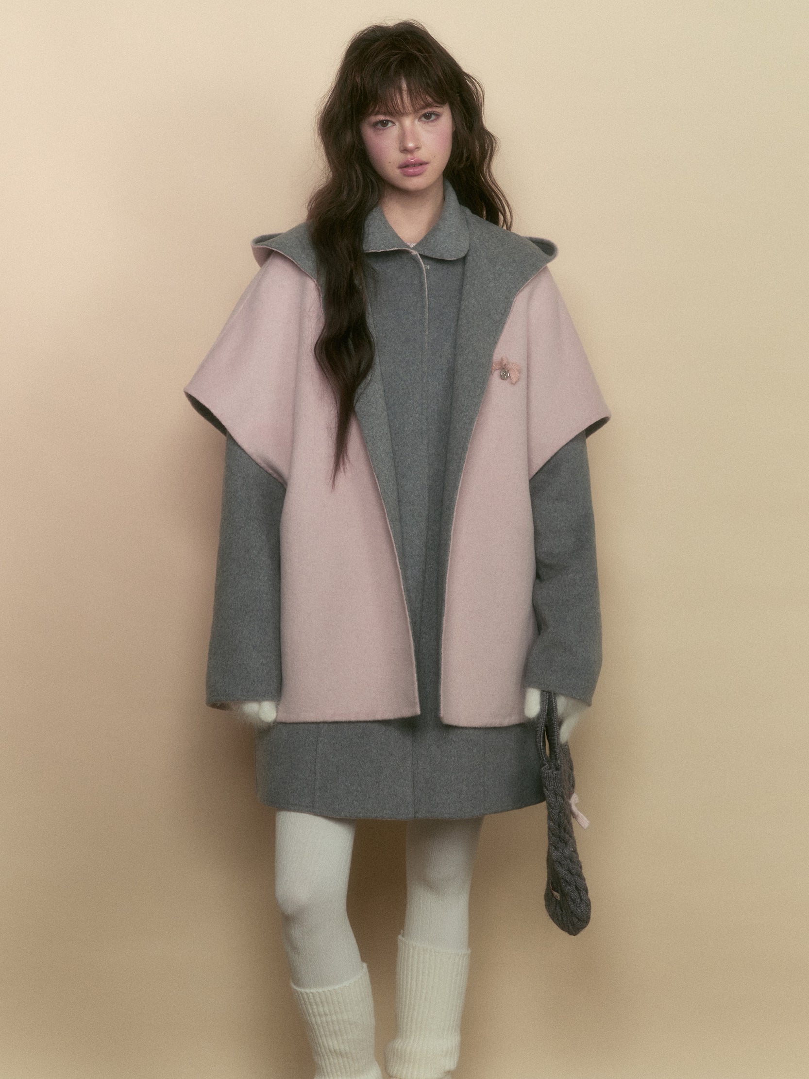 Wool Double-Sided Hooded Cape Coat