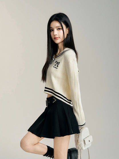 Off-White Navy Collar Cropped Sweater