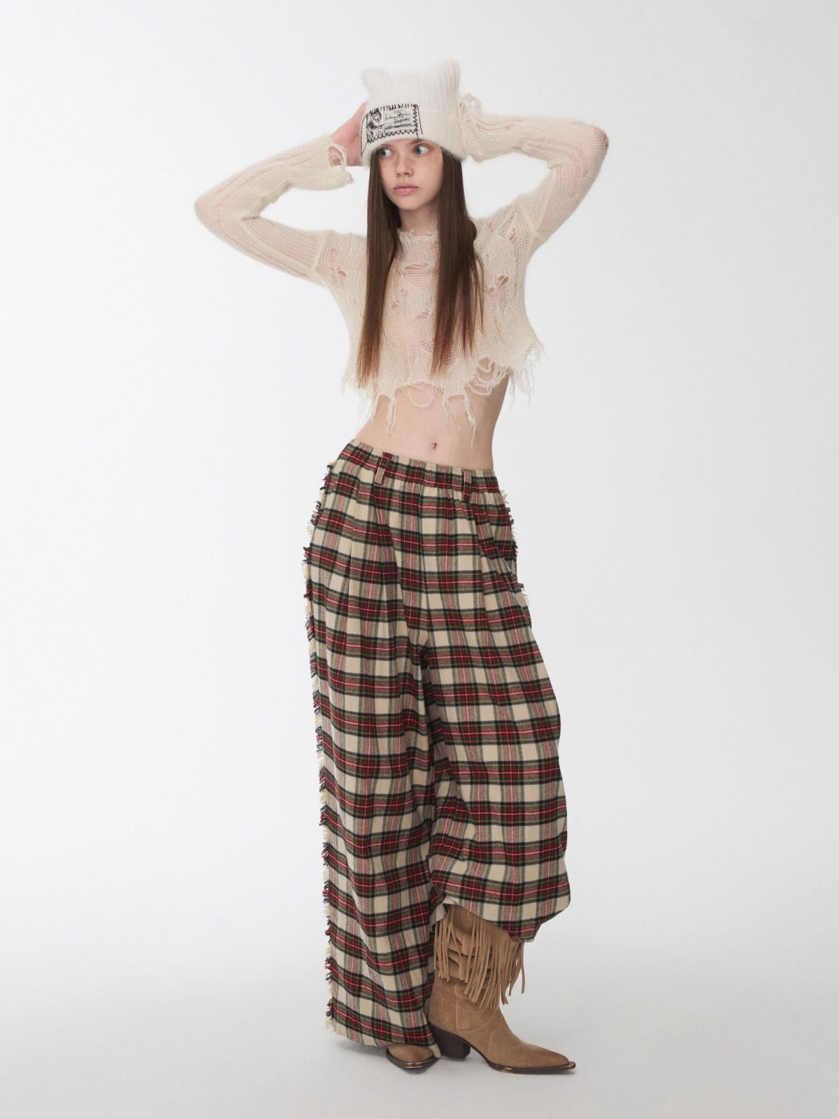 Mohair Distressed Fitted Cropped Sweater