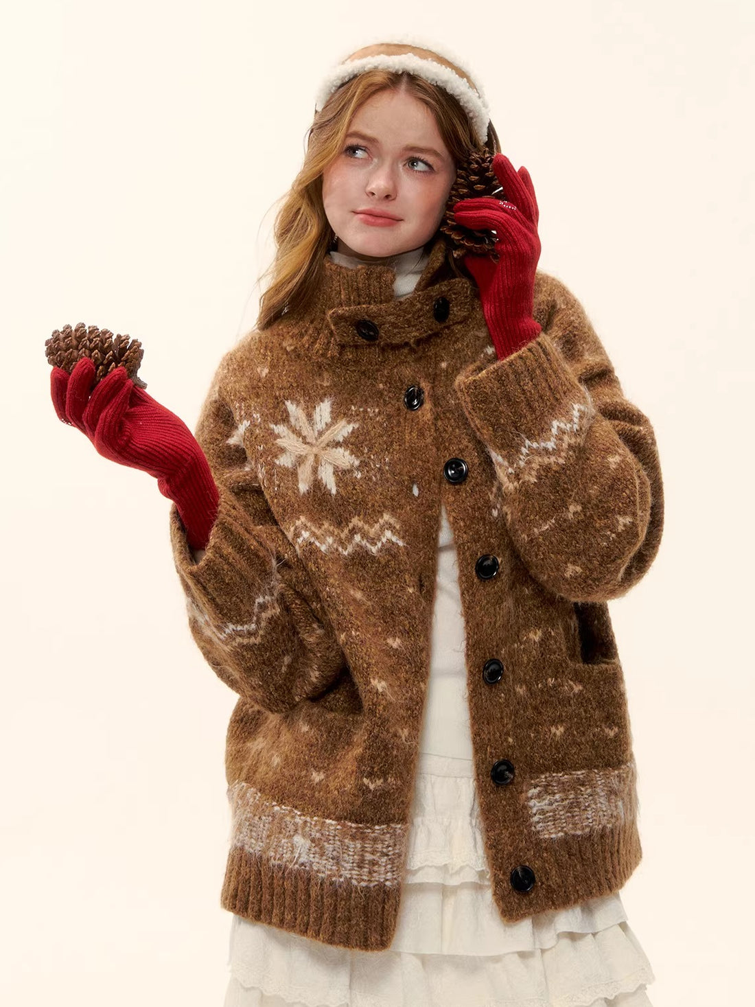 ASGONY Snowflake Fair Isle Wool-Blend Knit Cardigan – view 3