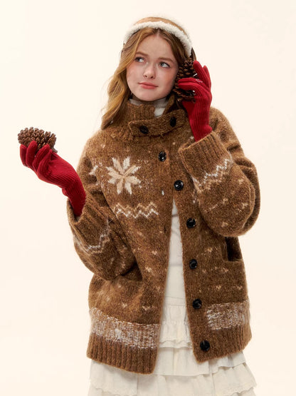 Snowflake Fair Isle Wool-Blend Knit Cardigan