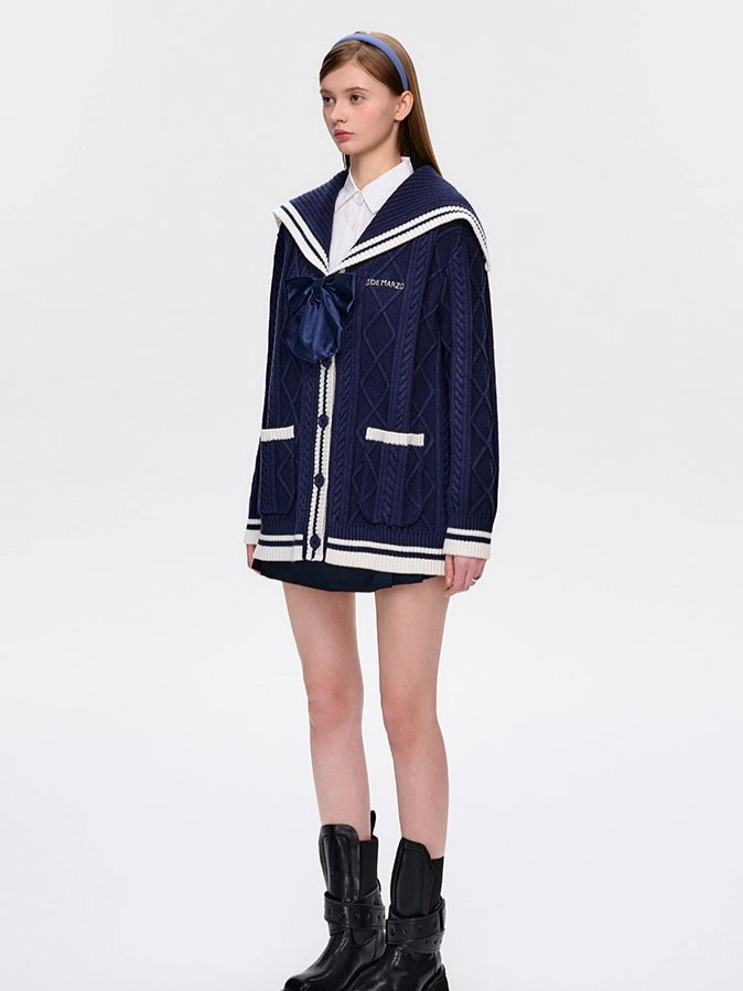 Nautical V-Neck Knit Cardigan