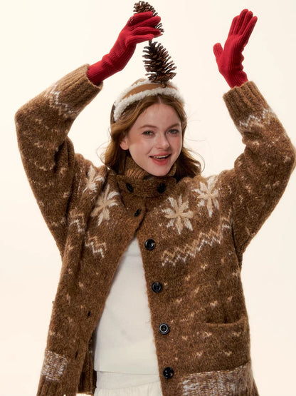 Snowflake Fair Isle Wool-Blend Knit Cardigan