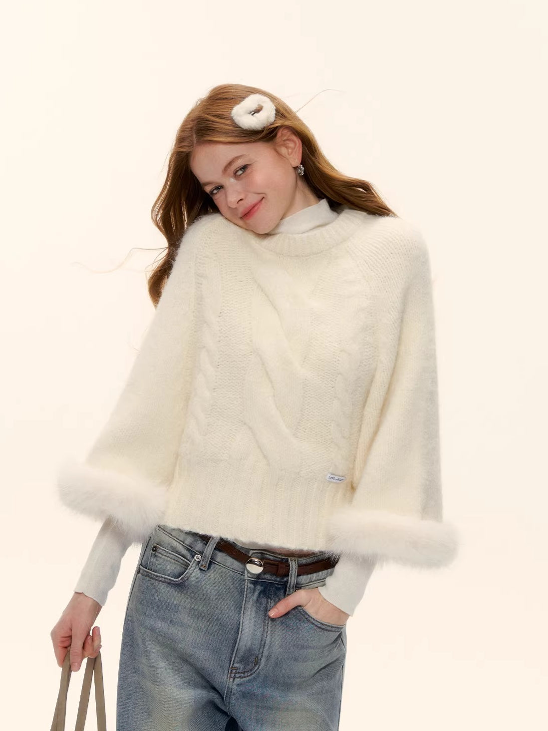 Wool-Blend Cable-Knit Batwing Scarf Sweater