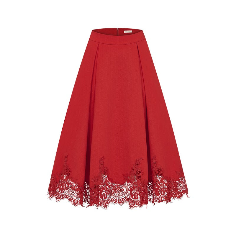 Mirage Vintage Lace-Collar Blazer &amp; Flared Skirt Set