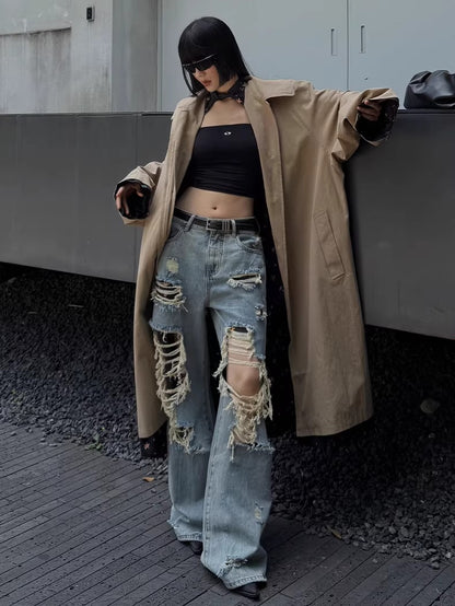 Straight-Leg Distressed Denim Jeans