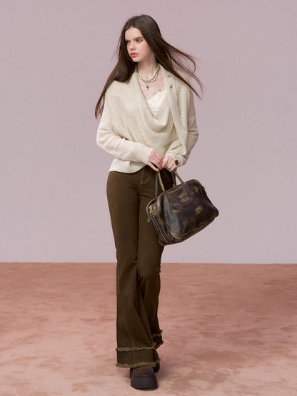 Washed Vintage-Style Loose Denim Pants