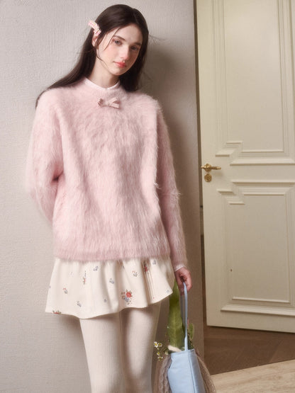 Little Lamb Alpaca-Cashmere Long Plush Crewneck