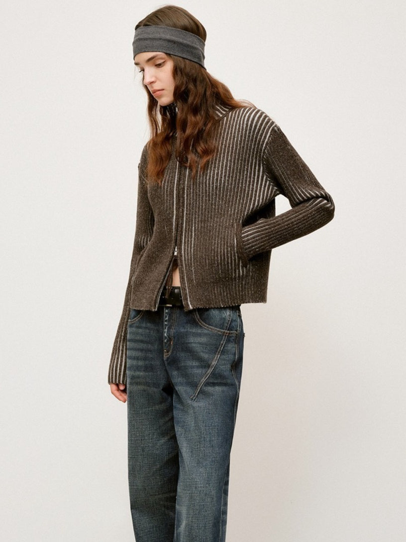 Retro Lyocell Wool Mandarin Collar Knit Cardigan