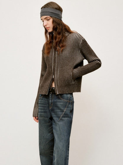 Retro Lyocell Wool Mandarin Collar Knit Cardigan