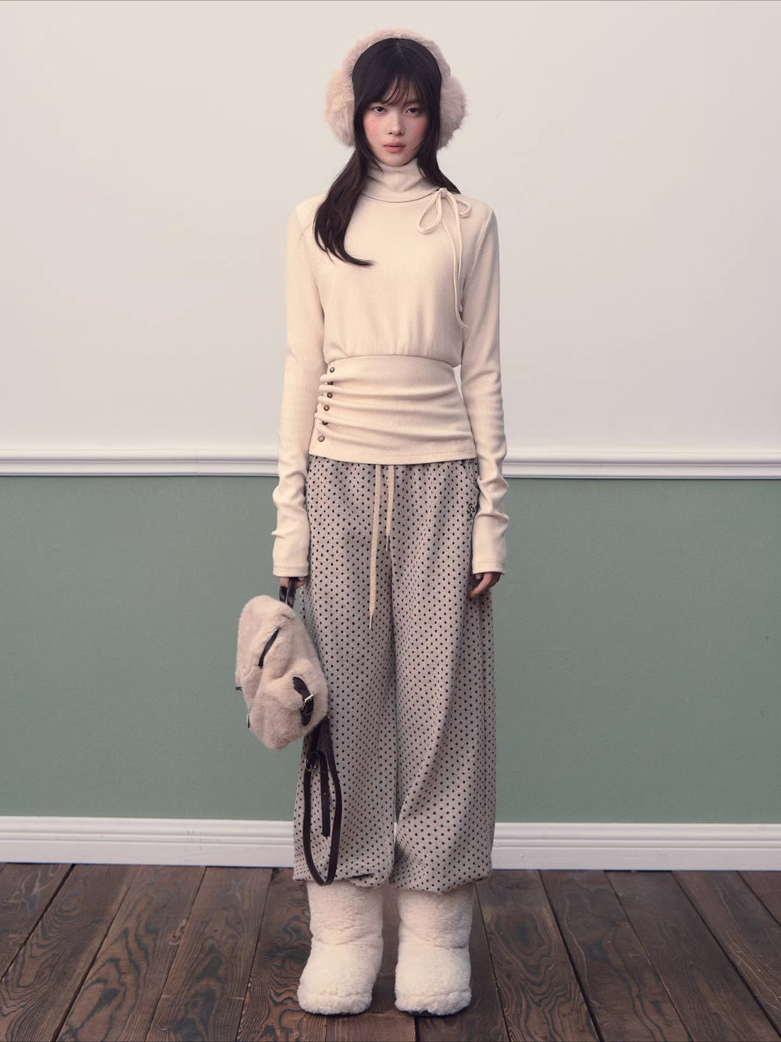 Polka Dot High-Waist Wide-Leg Pants