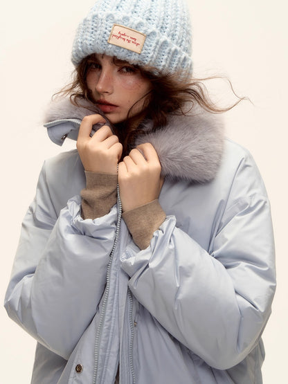 Fur-Collar Short Down Puffer Jacket