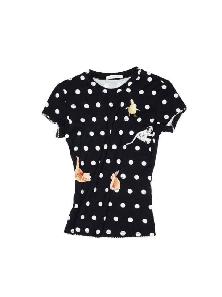 Cats &amp; Dogs Love Polka Dot Print T-Shirt - CHINASQUAD