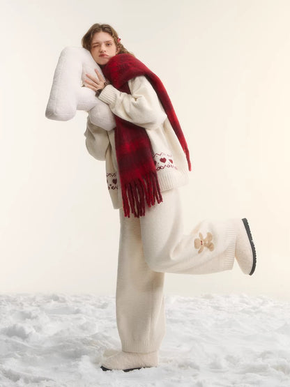 Vintage Wool-Blend Red Plaid Scarf