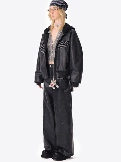 Faux Leather Straight-Leg Pants