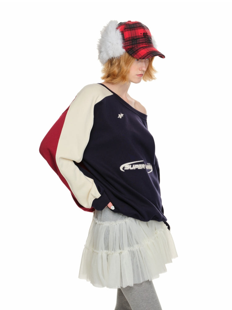 Off-Shoulder Sports Jersey Sweatshirt