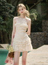 Light White Lace Halter Neck Slip Short Dress - CHINASQUAD