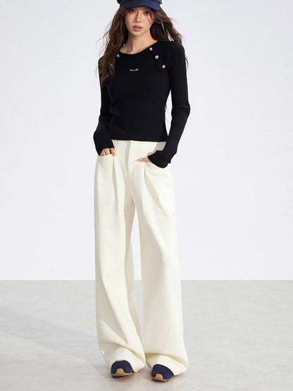 Chenille Fleece-Lined Wide-Leg Pants