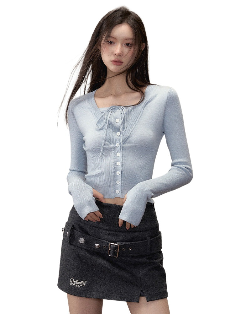 Blue 2-in-1 Short V-neck Sweater