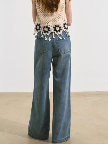 Sleeveless Fringe Flower Crochet Vest