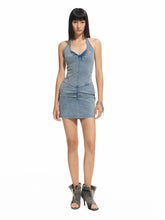 Vintage U-Neck Slim Halter Denim Dress - CHINASQUAD